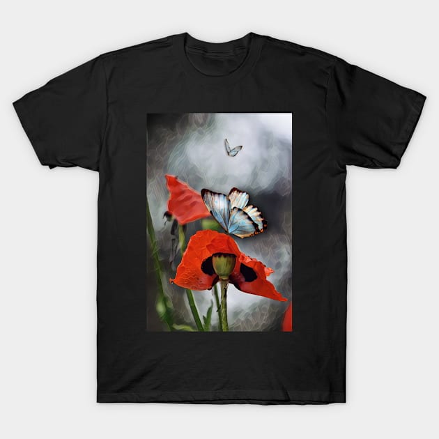 Poppies And Butterflies T-Shirt by PhotoArts